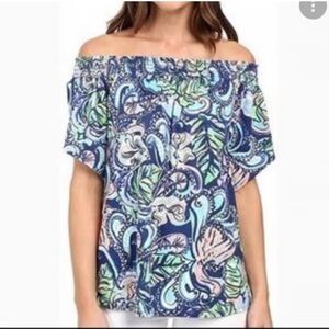 Lilly Pulitzer top off shoulder shirt almeria small hanging with fronds